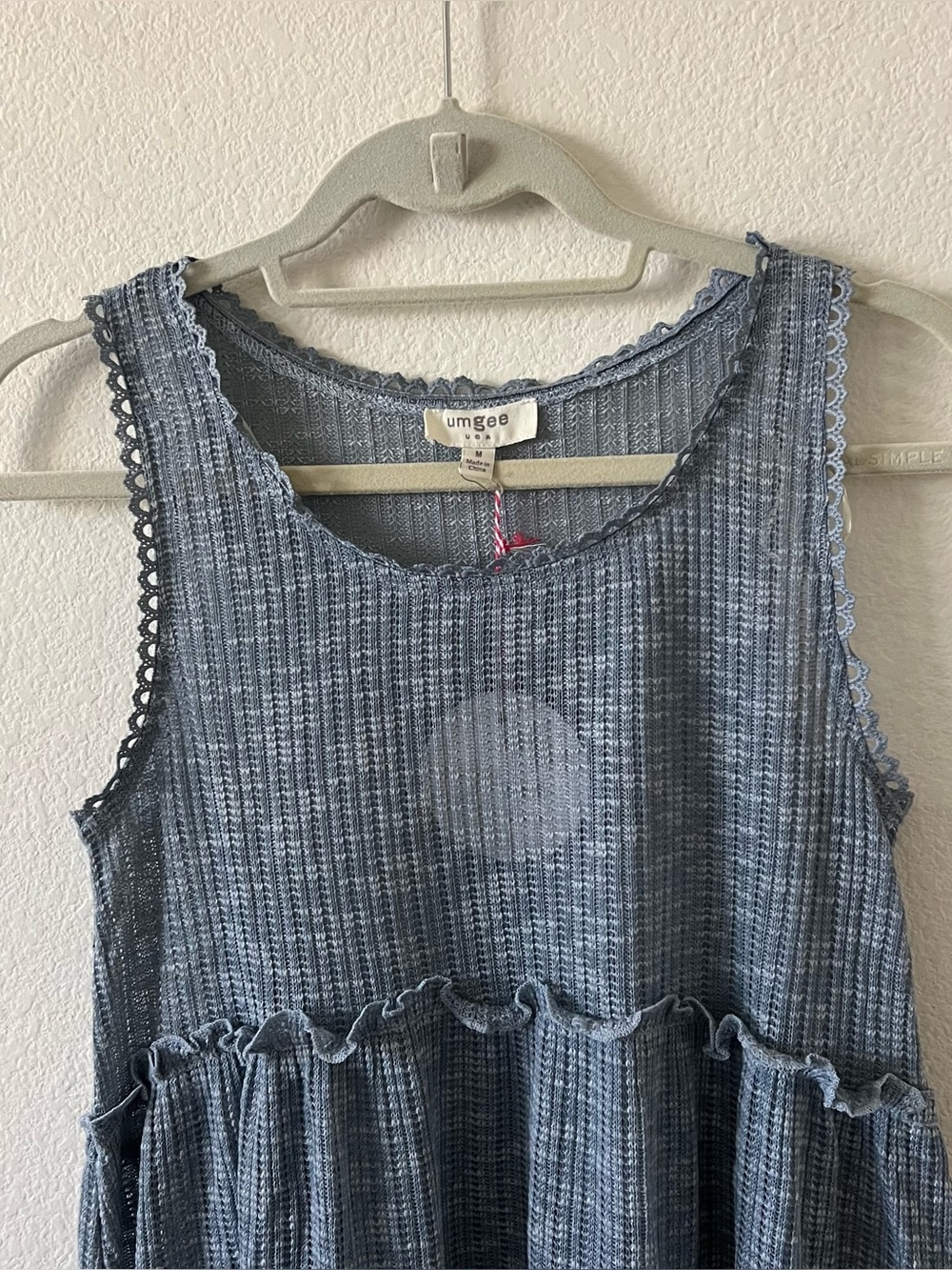 NWT Umgee Ruffle Tiered Babydoll Knit Tunic Tank Top Blue Grey Medium - Picture 6 of 15